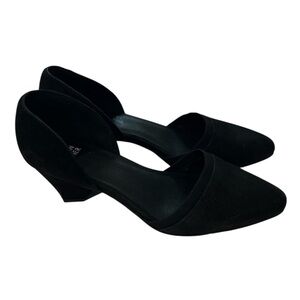 Eileen Fisher D'Orsay  Black Suede Pointed Low Block Heel Pumps